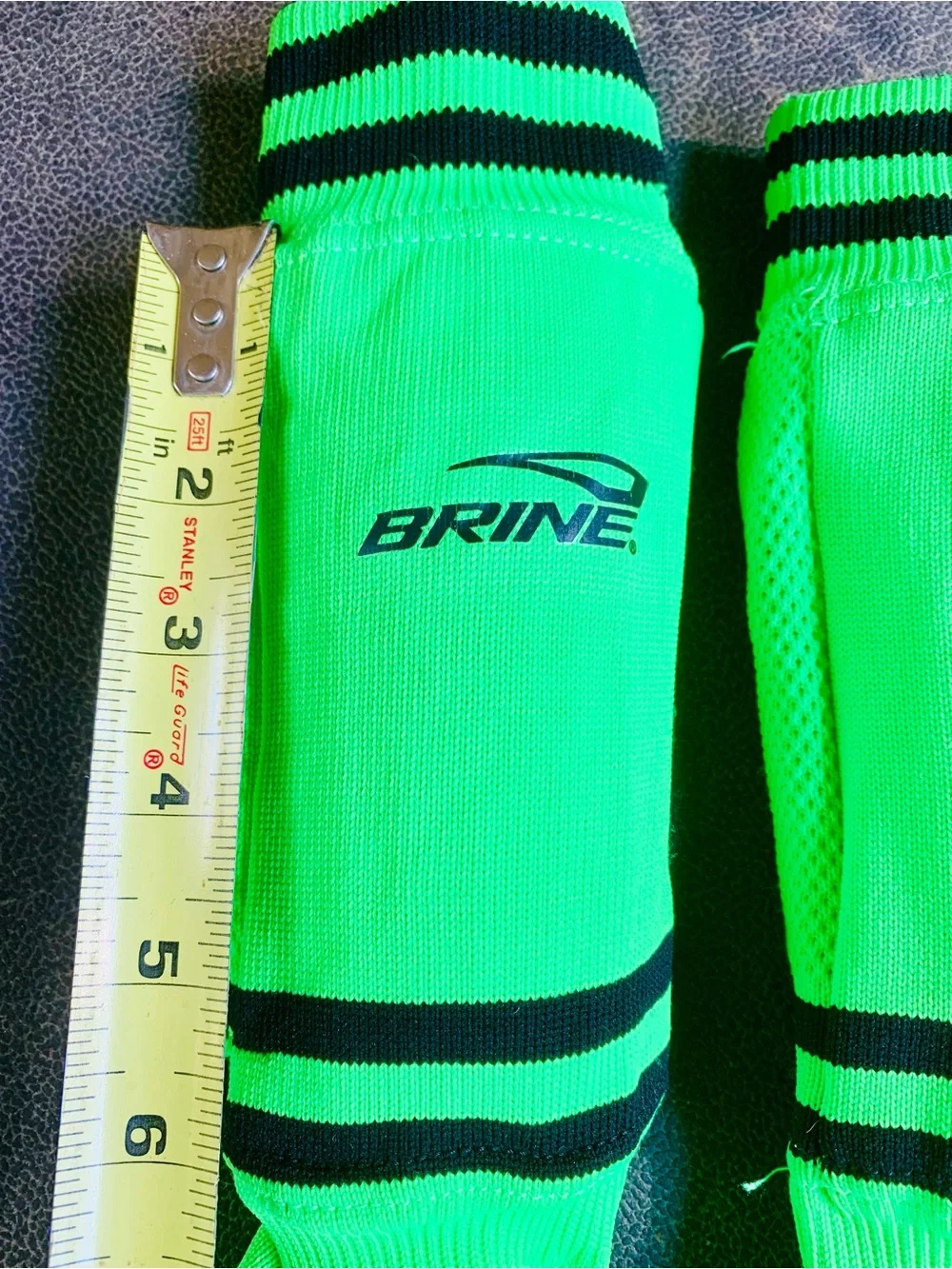Men's Shin guard High-Visibility Green Athletic Socks with Black Stripes